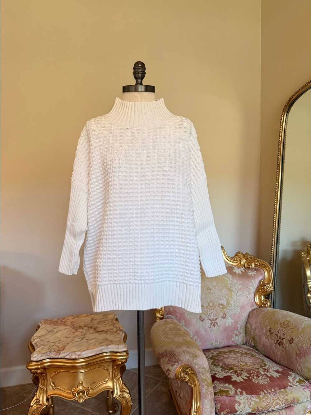 French Connection Cream Textured Mock Neck Sweater